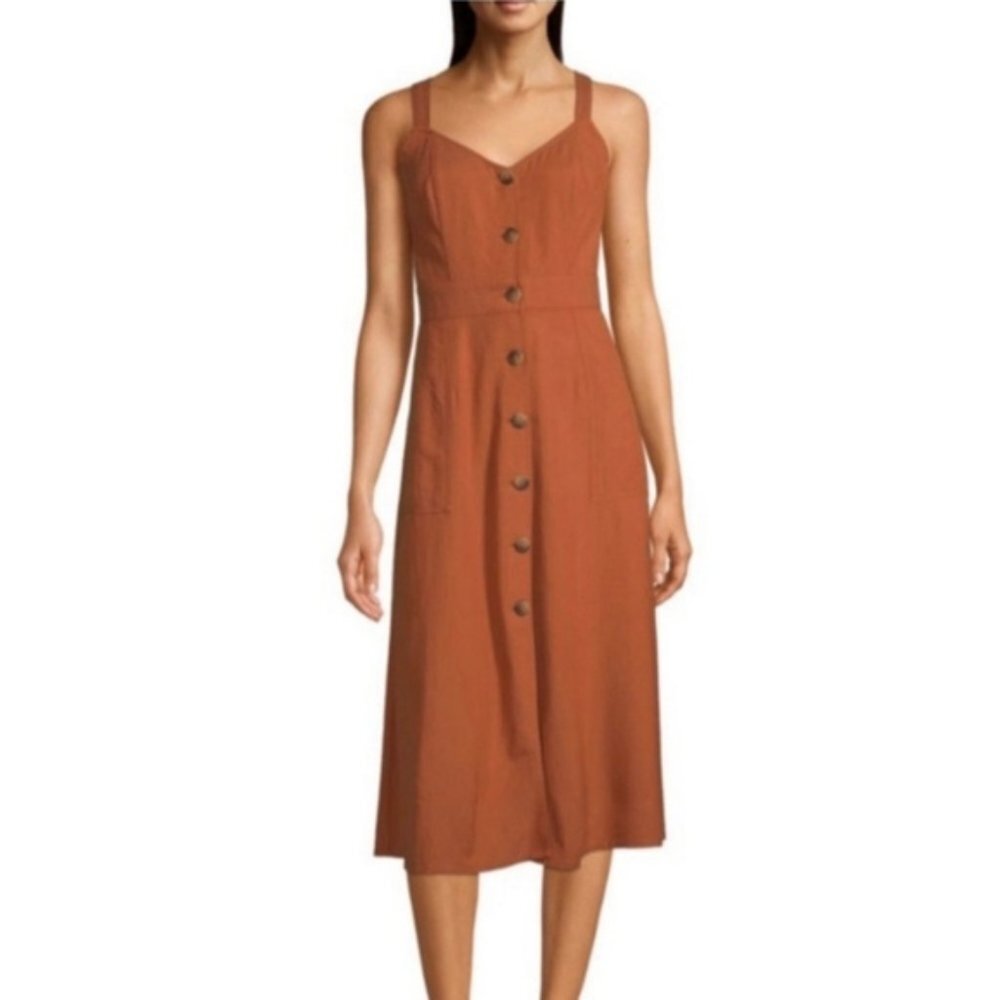 A.N.A. New Approach Rust Orange Button Down Linen… - image 1